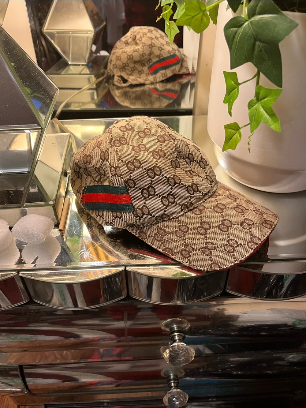 👏🏽👍🏻 Beige Monogram Baseball Cap with Green-Red Web Stripe NEW!!!